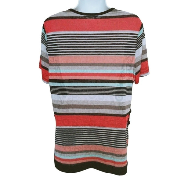 Marie Claire Faux Cardigan Striped Top Red Black Aqua Gray L - Picture 8 of 10